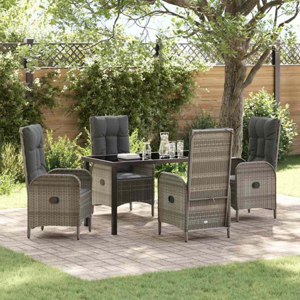 ARDEBO.de - 5-teiliges Garten-Dining-Set Grau Poly-Rattan