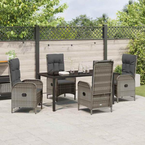 5-teiliges Garten-Ess-Set Grau Poly-Rattan