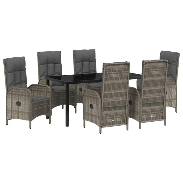 7-teiliges Garten-Ess-Set in grauem Poly-Rattan