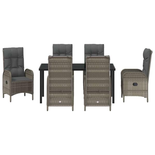 7-teiliges Garten-Ess-Set in grauem Poly-Rattan