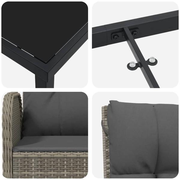 7-teiliges Garten-Ess-Set in grauem Poly-Rattan