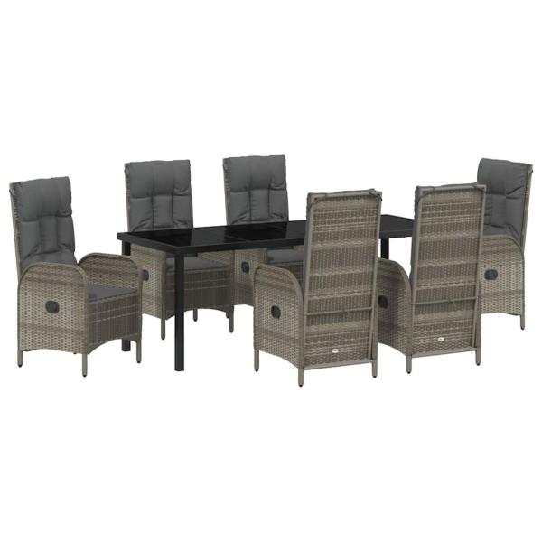 ARDEBO.de - 7-teiliges Garten-Essenset Grau Poly-Rattan