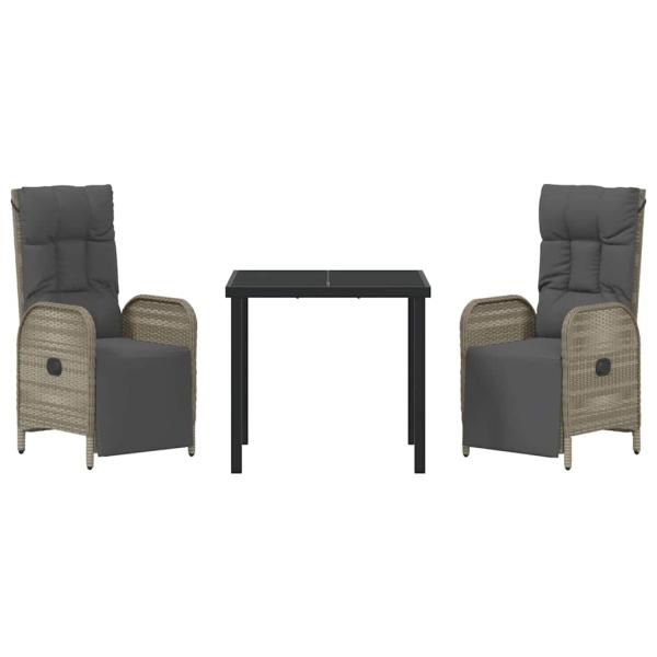 3-teiliges Garten-Esszimmer-Set mit Kissen Grau Poly-Rattan