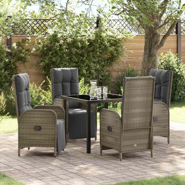 ARDEBO.de - 5-teiliges Garten-Esszimmer-Set mit Kissen Grau Poly-Rattan