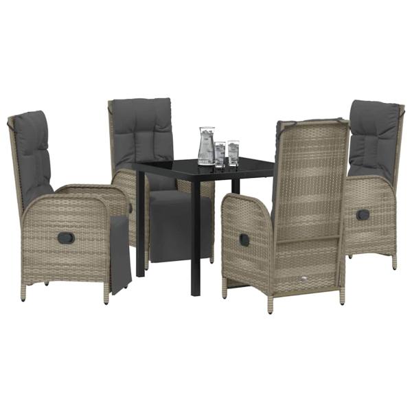 5-teiliges Garten-Esszimmer-Set mit Kissen Grau Poly-Rattan
