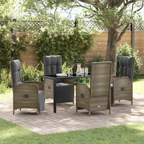 ARDEBO.de - 5-teilige Garten-Essgruppe mit Kissen Grau Poly-Rattan