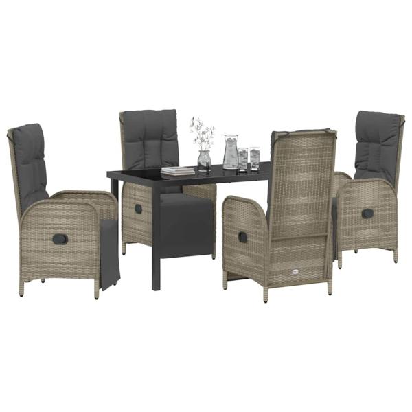 5-teilige Garten-Essgruppe mit Kissen Grau Poly-Rattan
