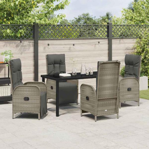 5-teilige Garten-Essgruppe mit Kissen Grau Poly-Rattan