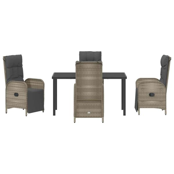 5-teilige Garten-Essgruppe mit Kissen Grau Poly-Rattan