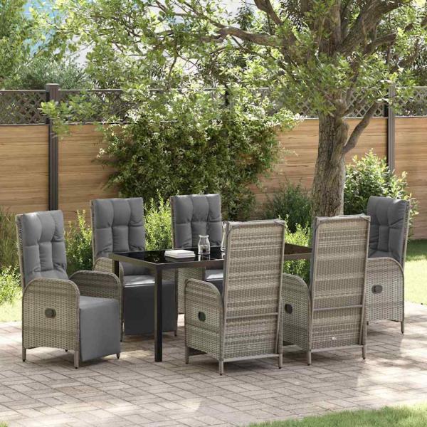 ARDEBO.de - 7-teiliges Gartenmöbelset mit Kissen in grauem Poly-Rattan