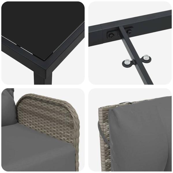 7-teiliges Gartenmöbelset mit Kissen in grauem Poly-Rattan