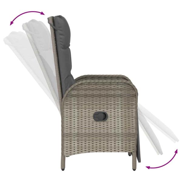 7-teiliges Gartenmöbelset mit Kissen in grauem Poly-Rattan