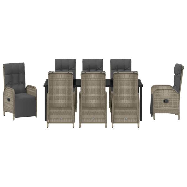 9-teiliges Garten-Ess-Set mit Kissen Grau Poly Rattan