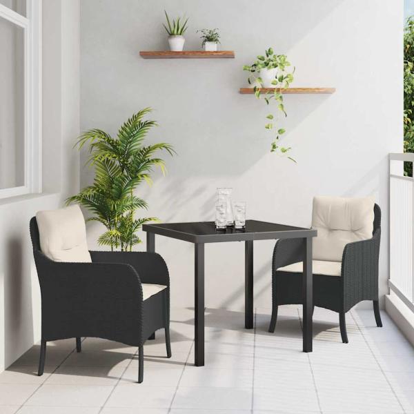 ARDEBO.de - 3-teiliges Garten-Dining-Set mit Kissen in Schwarz Poly Rattan