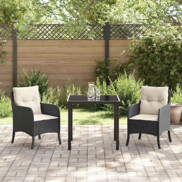3-teiliges Garten-Dining-Set mit Kissen in Schwarz Poly Rattan