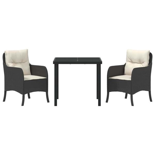 3-teiliges Garten-Dining-Set mit Kissen in Schwarz Poly Rattan