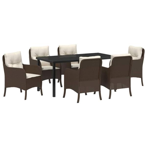 7-teiliges Garten-Essenset mit Kissen Braun Poly Rattan