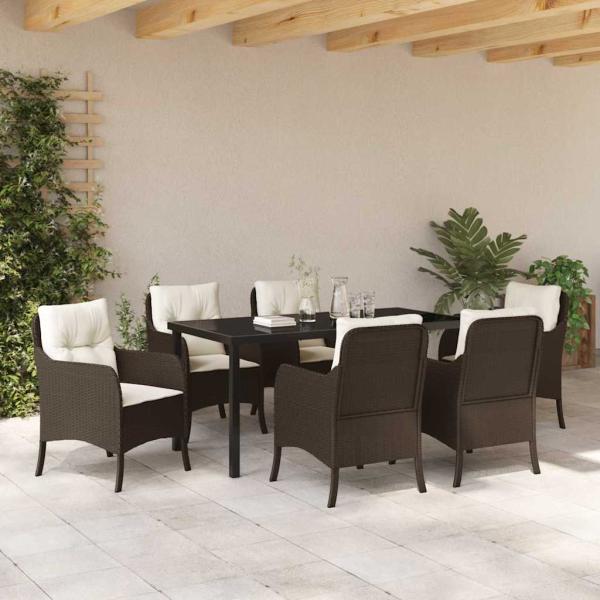 7-teiliges Garten-Essenset mit Kissen Braun Poly Rattan
