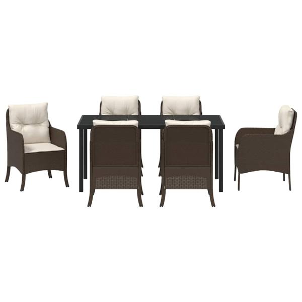 7-teiliges Garten-Essenset mit Kissen Braun Poly Rattan
