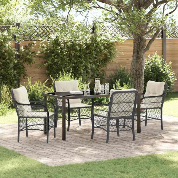 ARDEBO.de - 5-teilige Garten Essgruppe mit Kissen Schwarz Poly-Rattan