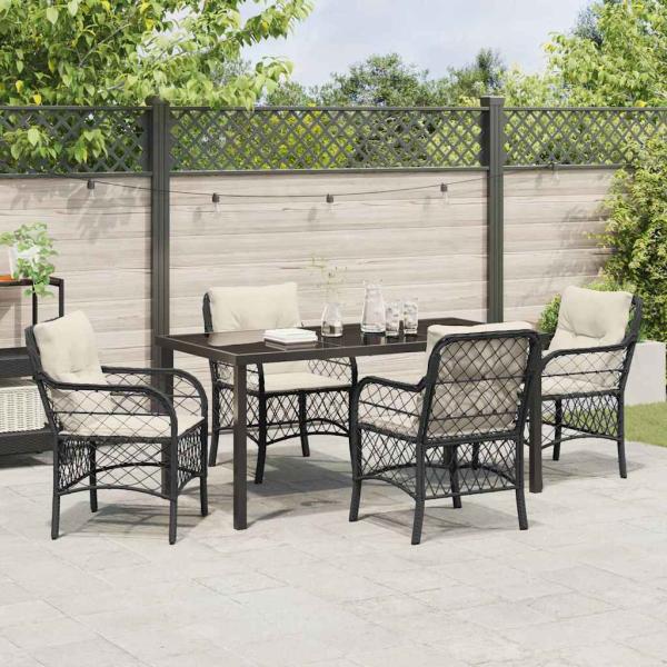 5-teilige Garten Essgruppe mit Kissen Schwarz Poly-Rattan