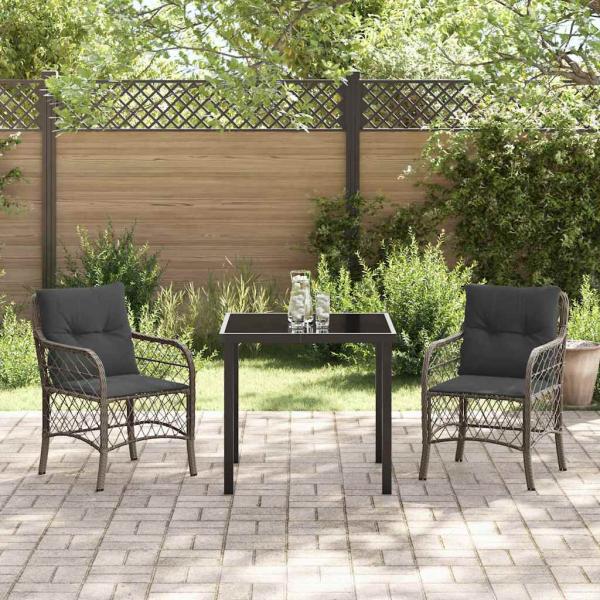 3-teiliges Garten-Dining-Set mit Kissen Grau Poly Rattan