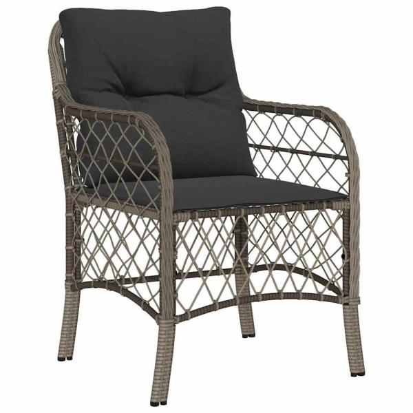 3-teiliges Garten-Dining-Set mit Kissen Grau Poly Rattan