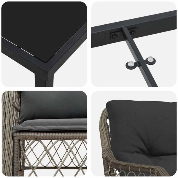 3-teiliges Garten-Dining-Set mit Kissen Grau Poly Rattan
