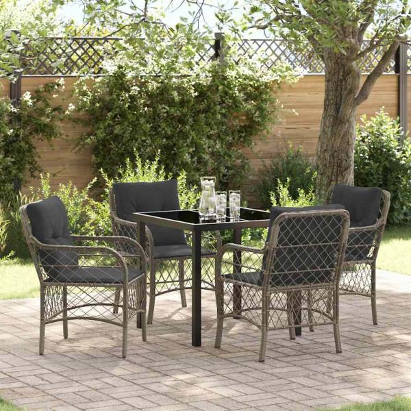 ARDEBO.de - 5-teiliges Gartentisch-Set mit Kissen Grau Poly Rattan