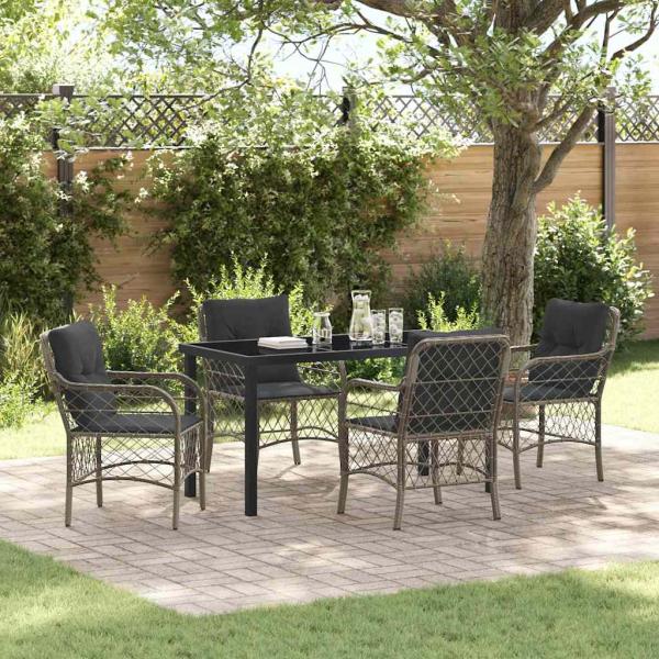 ARDEBO.de - 5-Teiliges Garten-Essset mit Kissen Grau Poly-Rattan