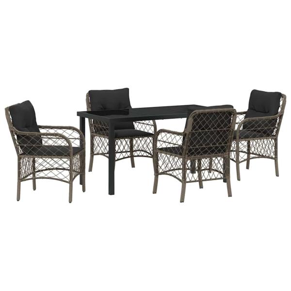 5-Teiliges Garten-Essset mit Kissen Grau Poly-Rattan