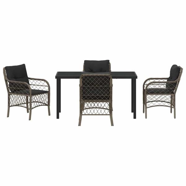 5-Teiliges Garten-Essset mit Kissen Grau Poly-Rattan