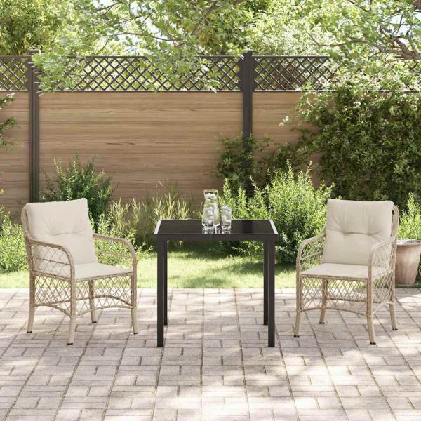 3-teiliges Garten-Essset mit Kissen Beige Poly-Rattan