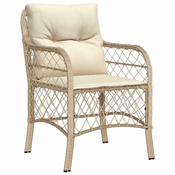 3-teiliges Garten-Essset mit Kissen Beige Poly-Rattan