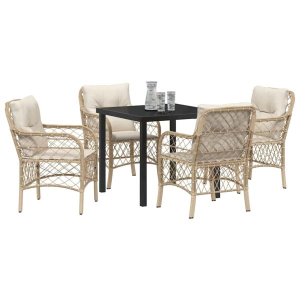 5-teiliges Garten Essecke-Set mit Kissen Beige Poly Rattan