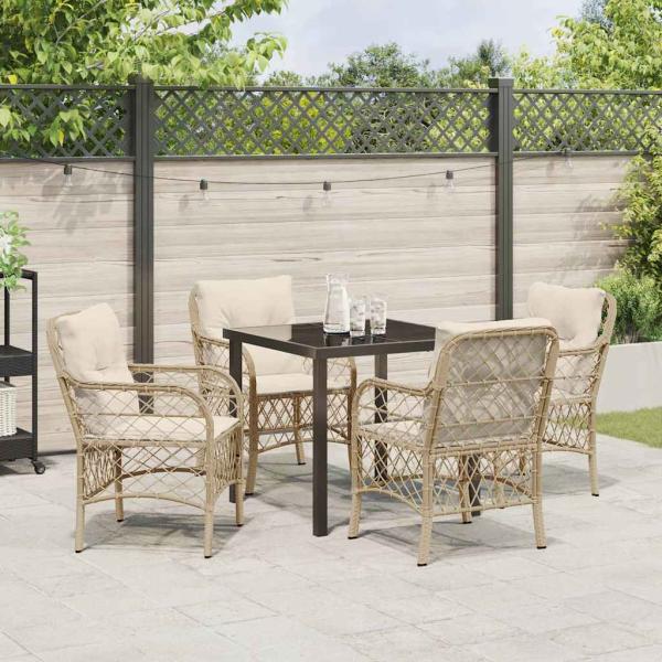 5-teiliges Garten Essecke-Set mit Kissen Beige Poly Rattan