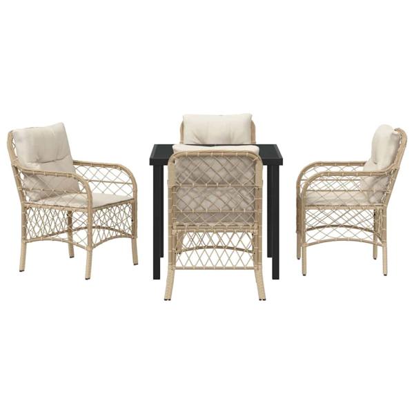 5-teiliges Garten Essecke-Set mit Kissen Beige Poly Rattan