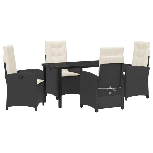 5-teiliges Gartenset mit Kissen in Schwarz Poly-Rattan