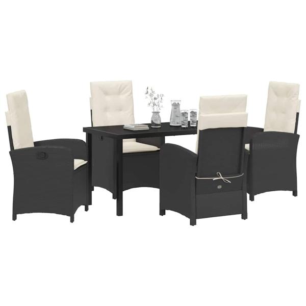 5-teiliges Gartenset mit Kissen in Schwarz Poly-Rattan