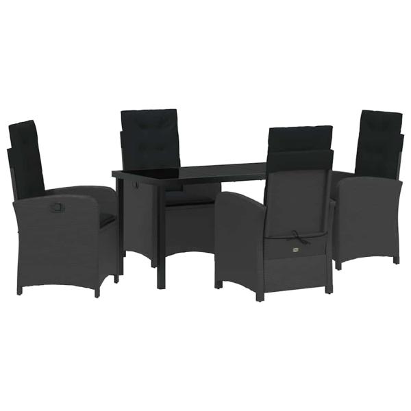 5-teiliges Garten-Dining-Set mit Kissen Schwarz Poly Rattan