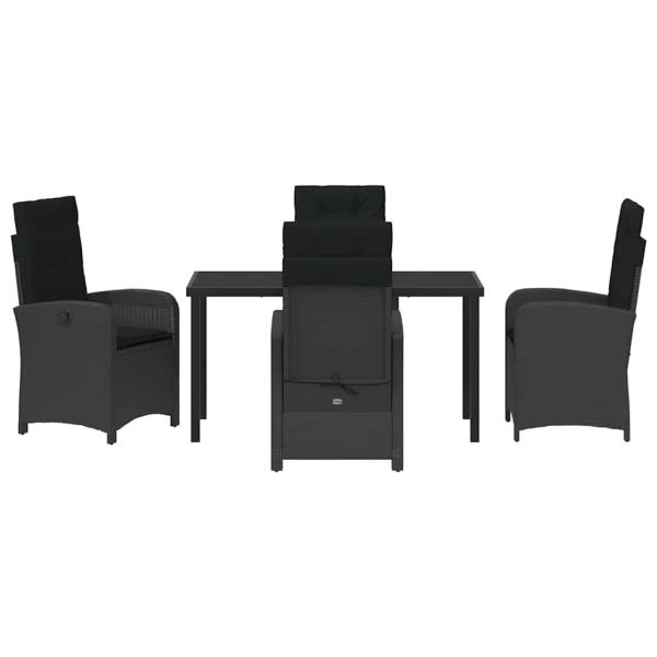 5-teiliges Garten-Dining-Set mit Kissen Schwarz Poly Rattan