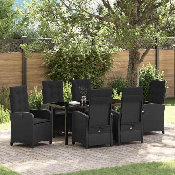 ARDEBO.de - 7-teiliges Garten-Esszimmer Set mit Kissen Schwarz Poly-Rattan