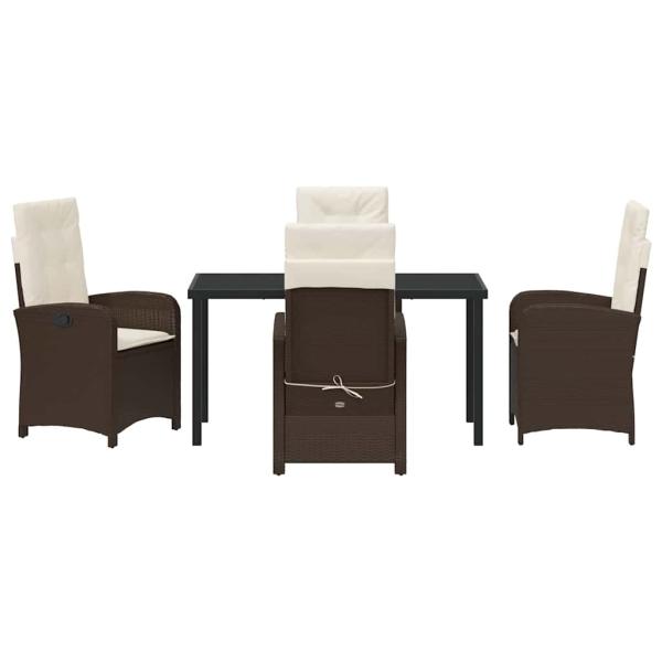 5-teiliges Garten-Dining-Set mit Kissen Braun Poly-Rattan
