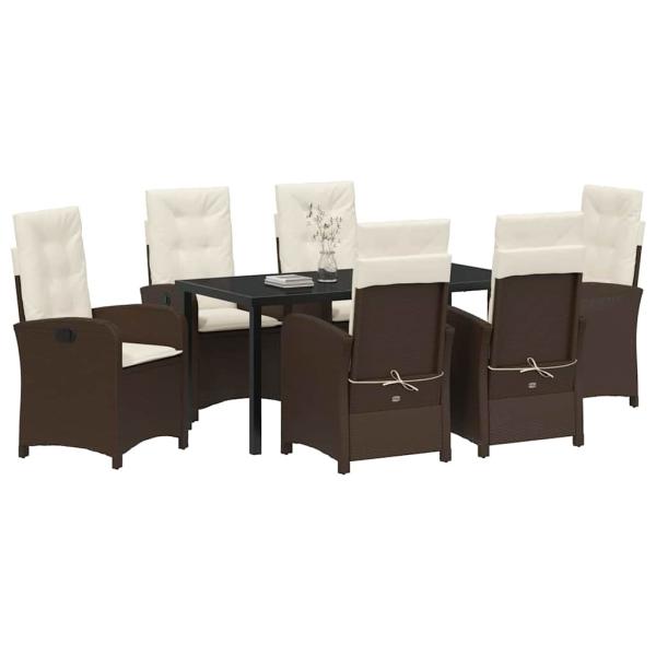 7-teiliges Garten-Dining-Set mit Kissen in Braun aus Poly-Rattan