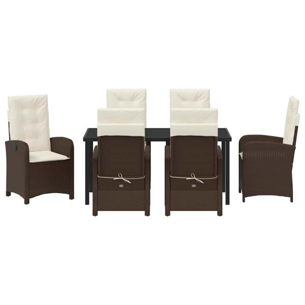 7-teiliges Garten-Dining-Set mit Kissen in Braun aus Poly-Rattan
