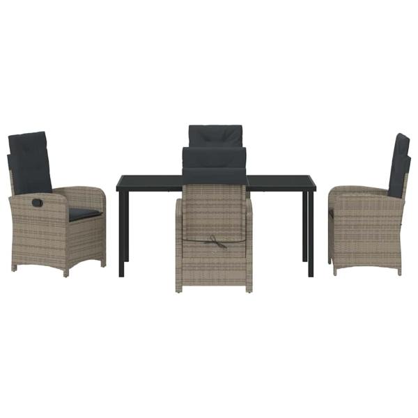5-teiliges Garten-Dining-Set mit Kissen in grauem Poly-Rattan