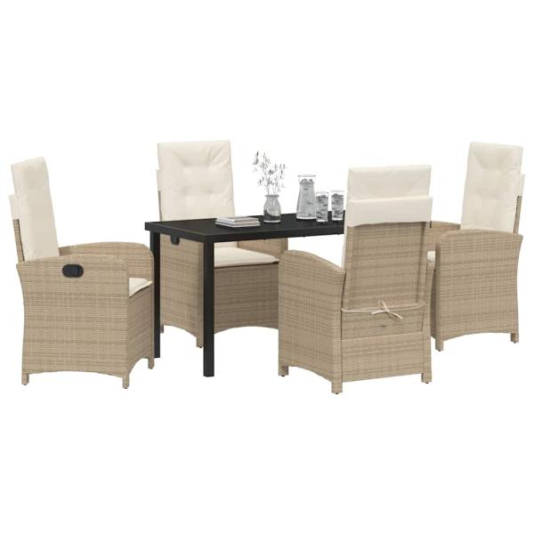 Garten-Dining-Set mit Kissen, Beige Poly-Rattan