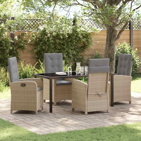 ARDEBO.de - 5-teiliges Gartentischset mit Kissen in Beige Poly Rattan