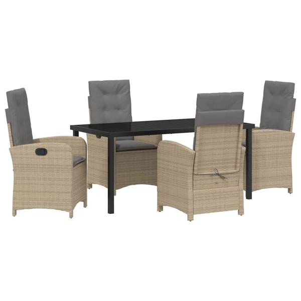5-teiliges Gartentischset mit Kissen in Beige Poly Rattan