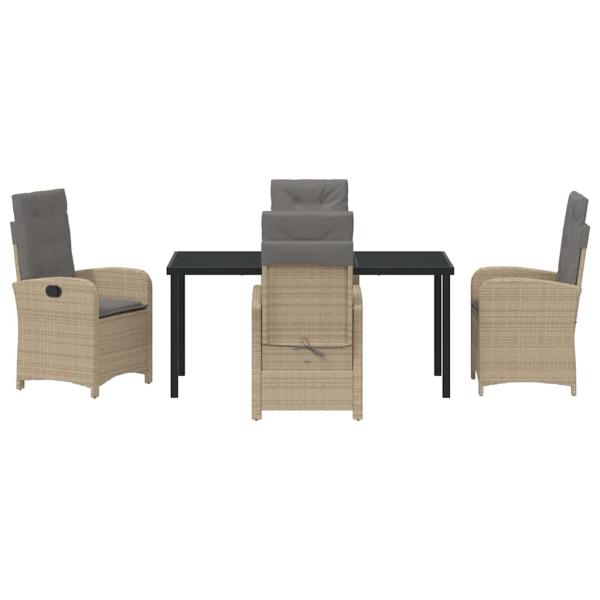 5-teiliges Gartentischset mit Kissen in Beige Poly Rattan